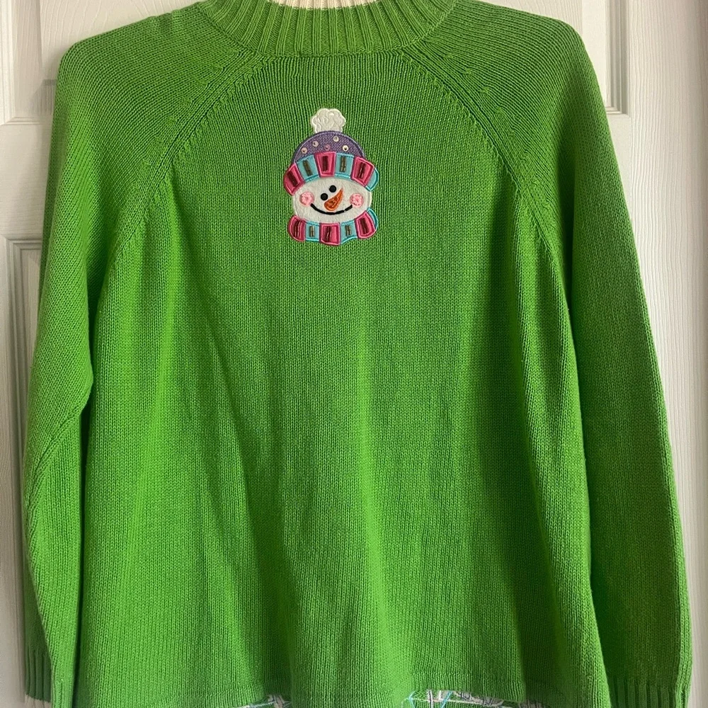 Green Snowman Cardigan Sweater